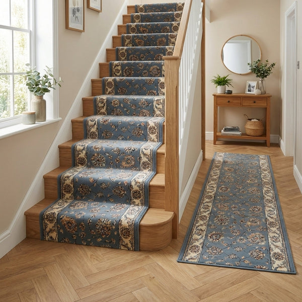Ancient Garden Light Blue/Ivory 57365-5464 Stair Runner