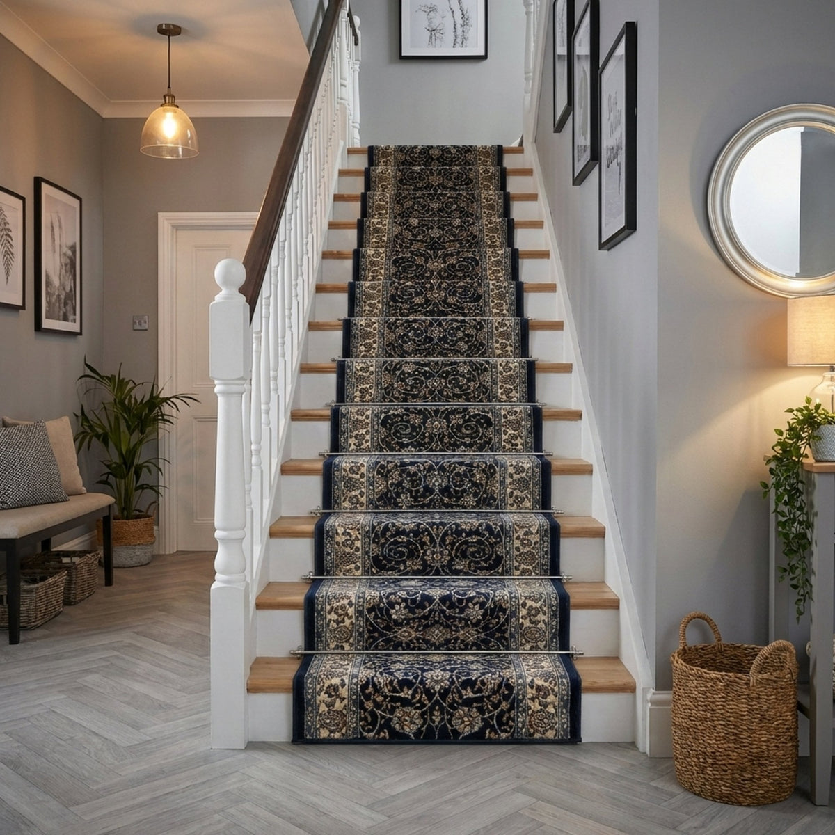 Ancient Garden Navy 57120-3464 Stair Runner