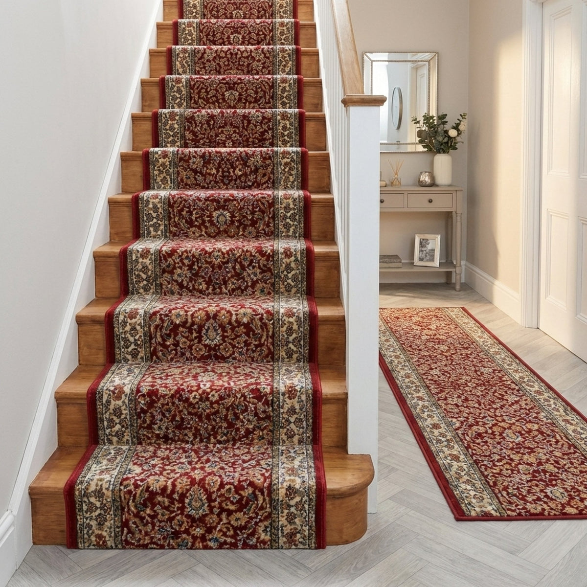 Ancient Garden Red/Ivory 57078-1414 Stair Runner