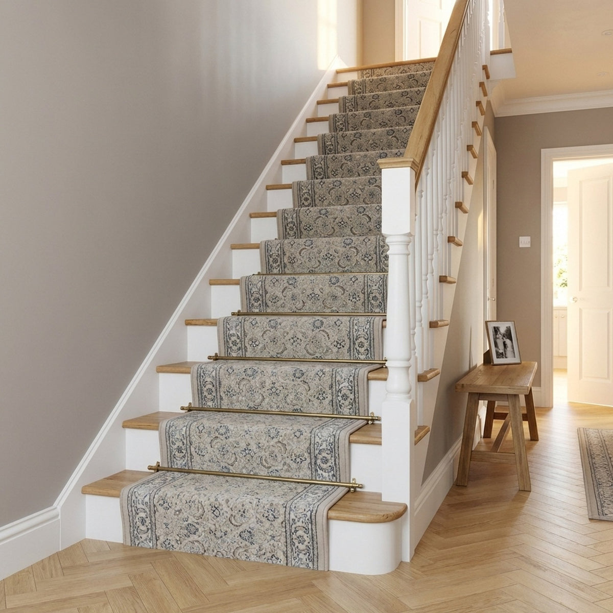 Ancient Garden Soft Gray/Cream 57011-9666 Stair Runner