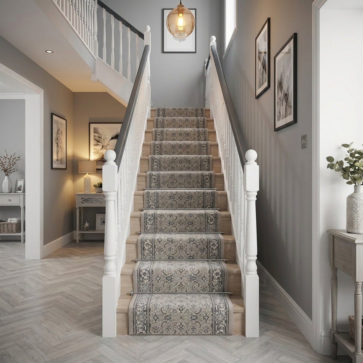 Ancient Garden Soft Gray/Cream 57011-9666 Stair Runner