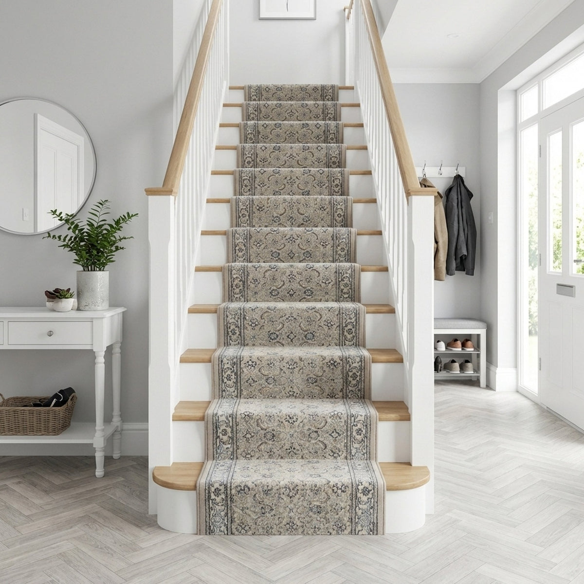 Ancient Garden Soft Gray/Cream 57011-9666 Stair Runner