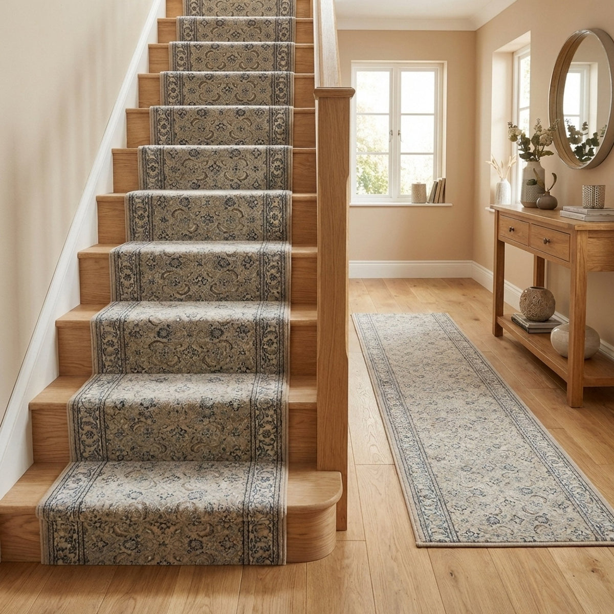 Ancient Garden Soft Gray/Cream 57011-9666 Stair Runner