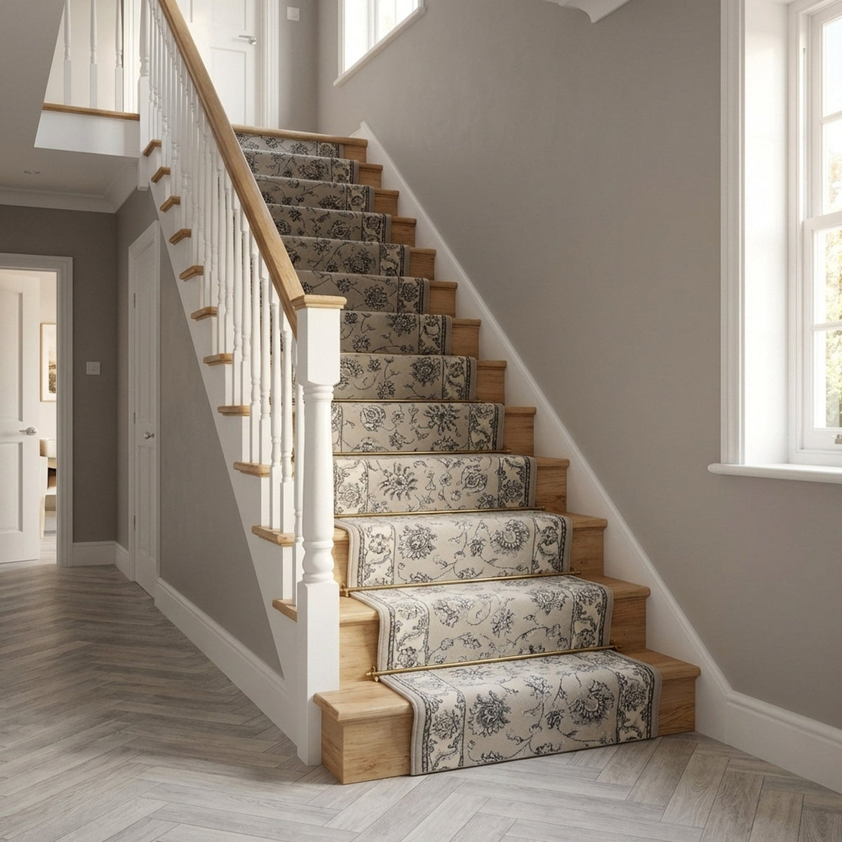 Ancient Garden Soft Gray/Cream 57365-9666 Stair Runner