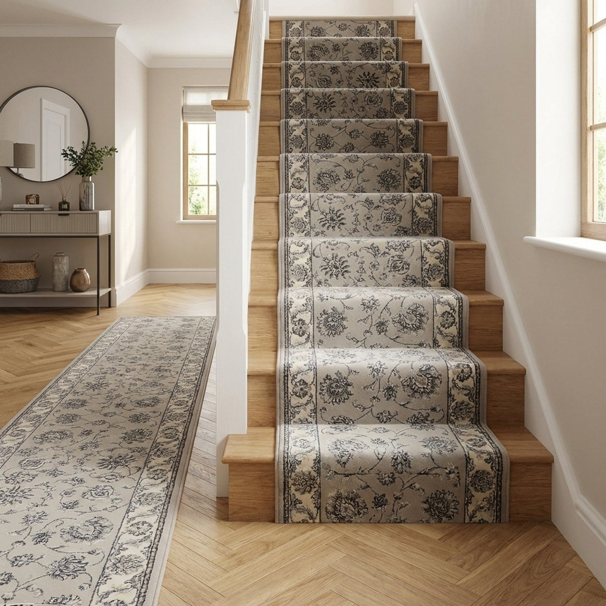 Ancient Garden Soft Gray/Cream 57365-9666 Stair Runner