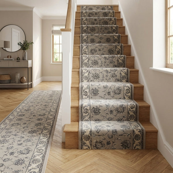 Ancient Garden Soft Gray/Cream 57365-9666 Stair Runner