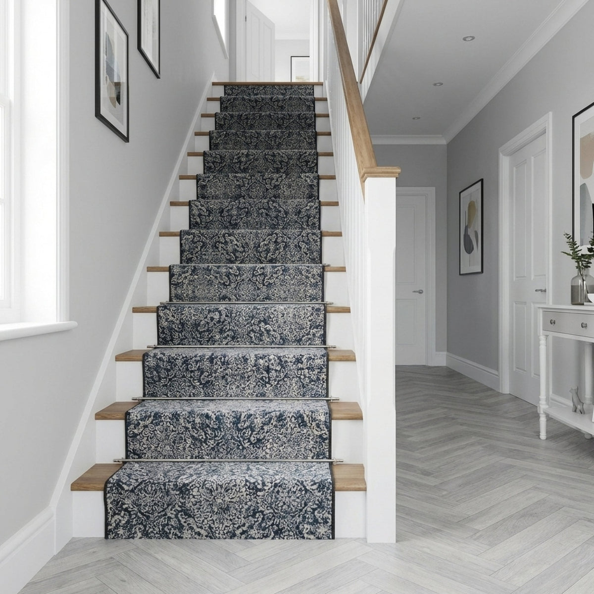Ancient Garden Steel Blue 57162-3696 Stair Runner