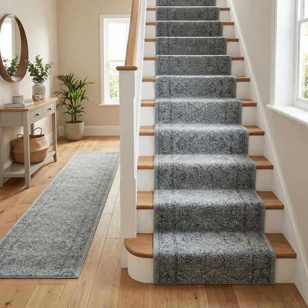 Ancient Garden Steel Blue/Cream 57136-4646 Stair Runner