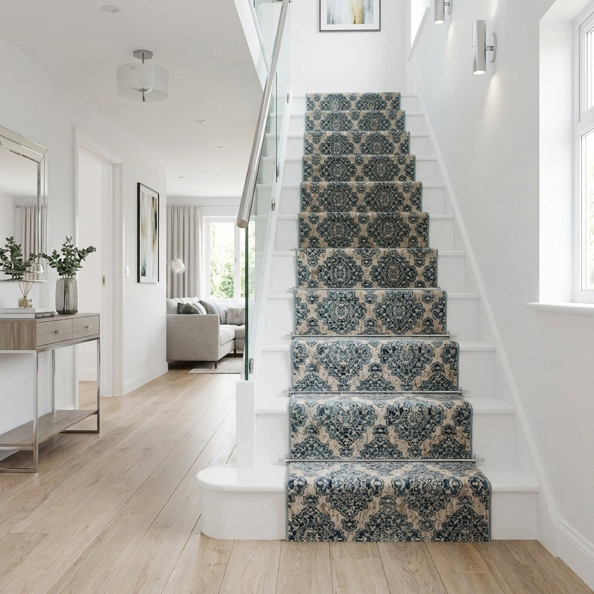Melody Ivory/Blue 985015-117 Stair Runner