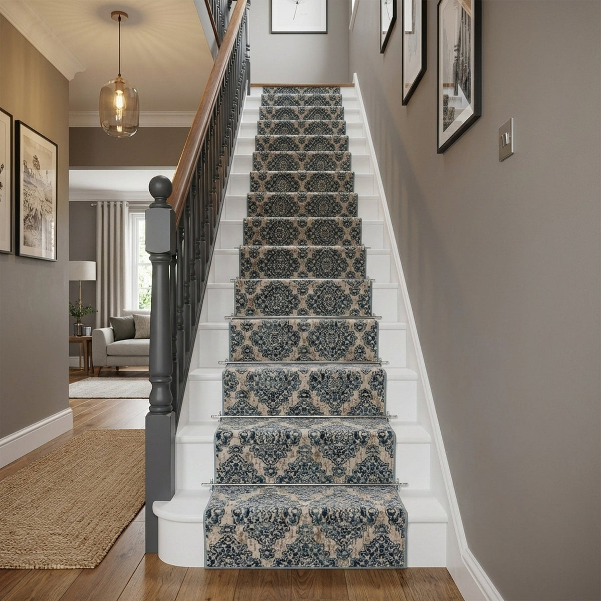 Melody Ivory/Blue 985015-117 Stair Runner