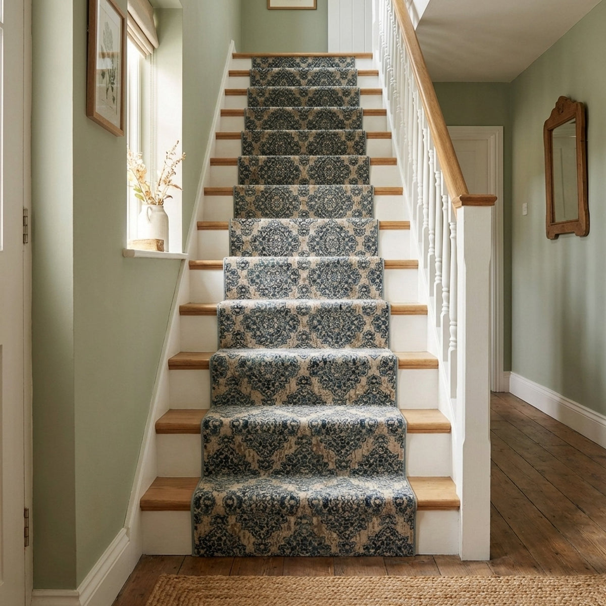 Melody Ivory/Blue 985015-117 Stair Runner
