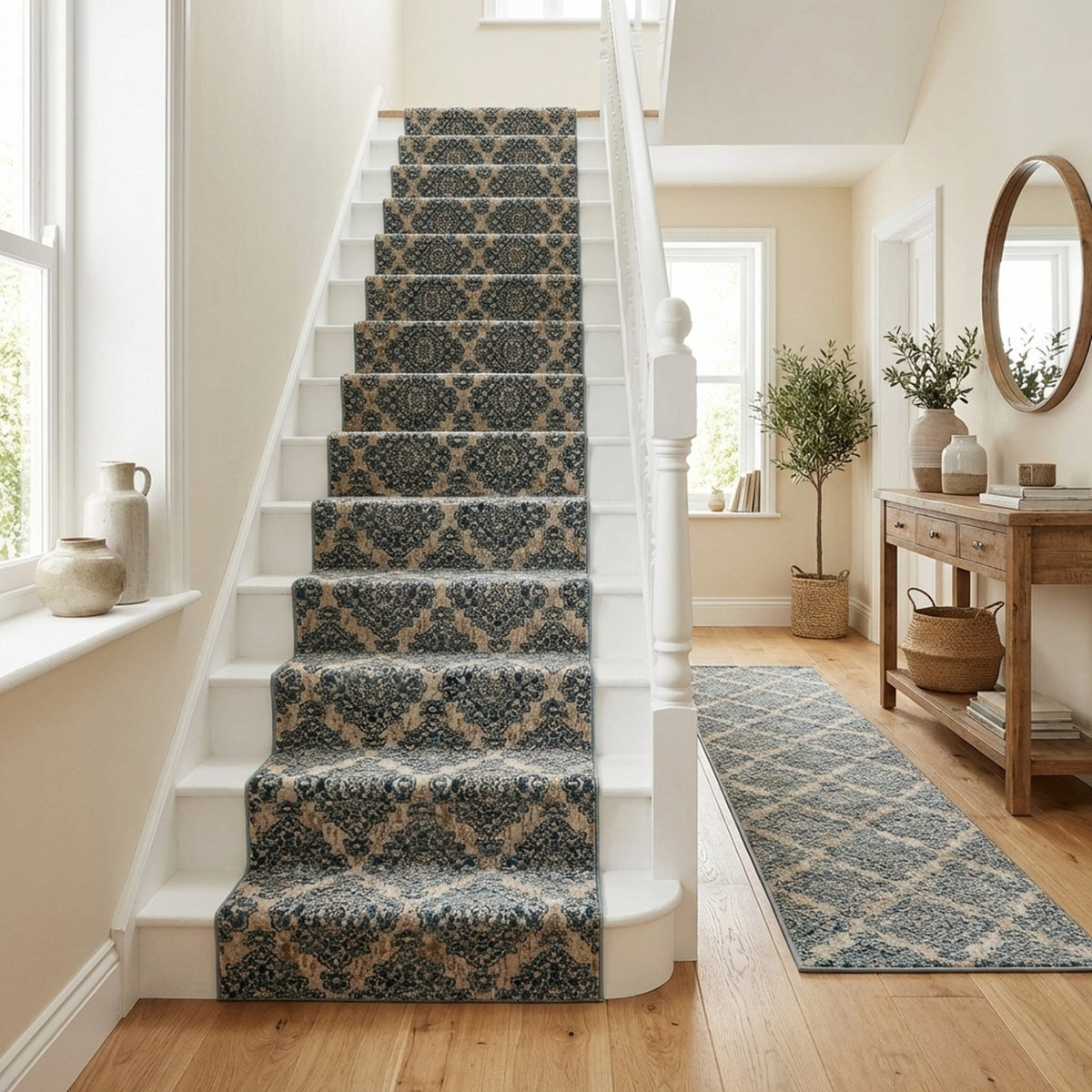 Melody Ivory/Blue 985015-117 Stair Runner