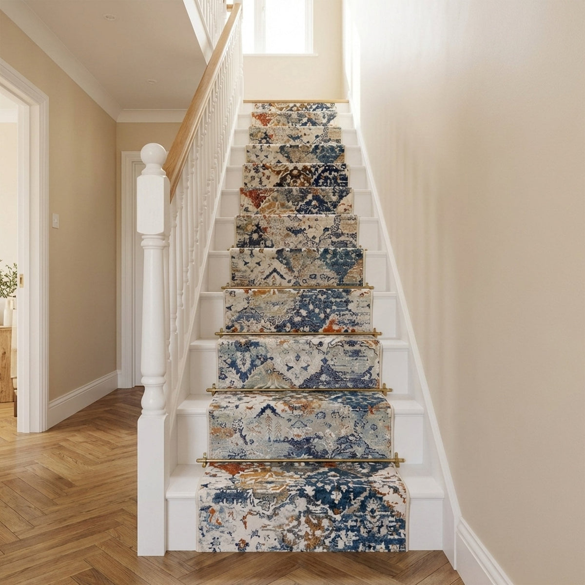 Reha Cream/Beige/Blue 1063-185 Stair Runner