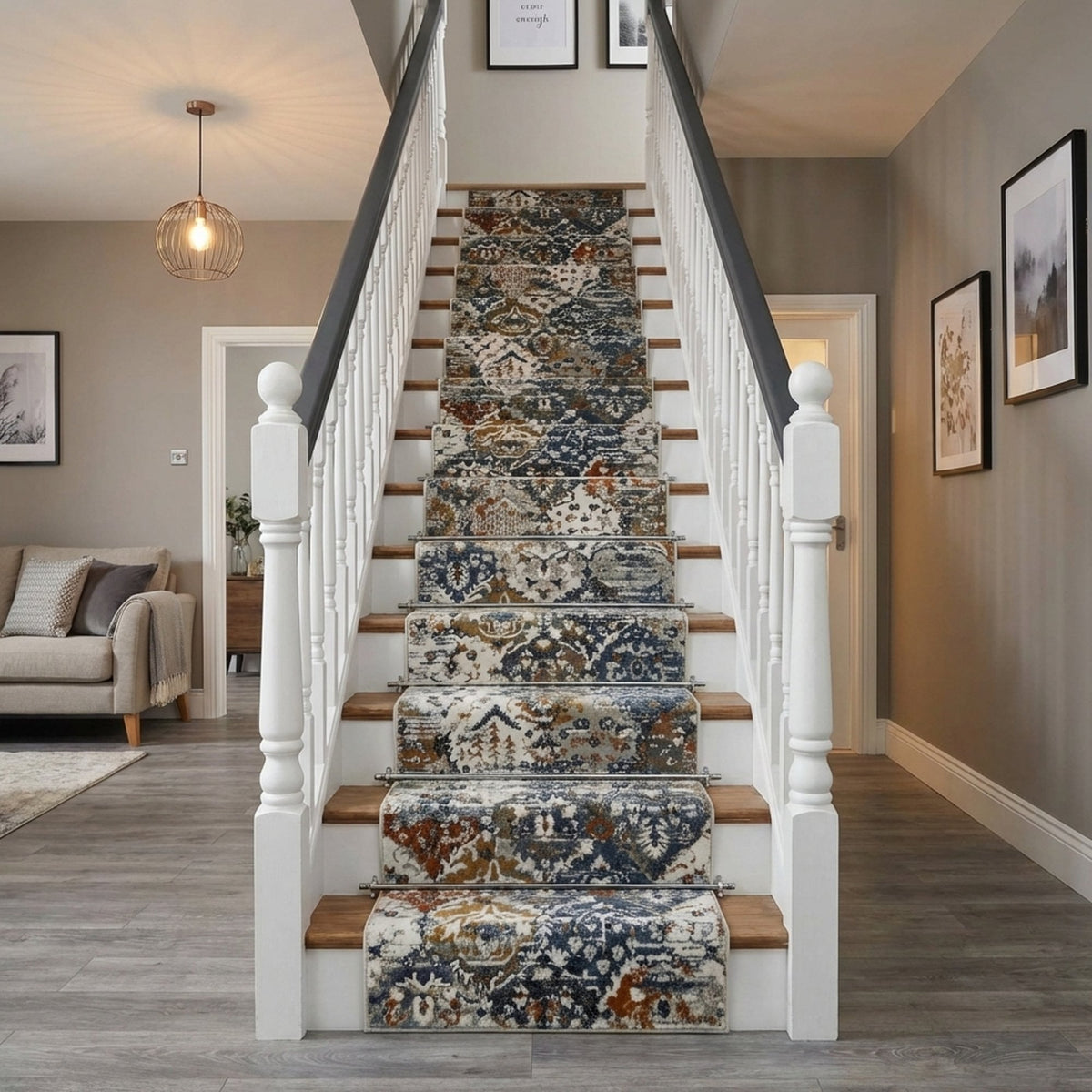 Reha Cream/Beige/Blue 1063-185 Stair Runner
