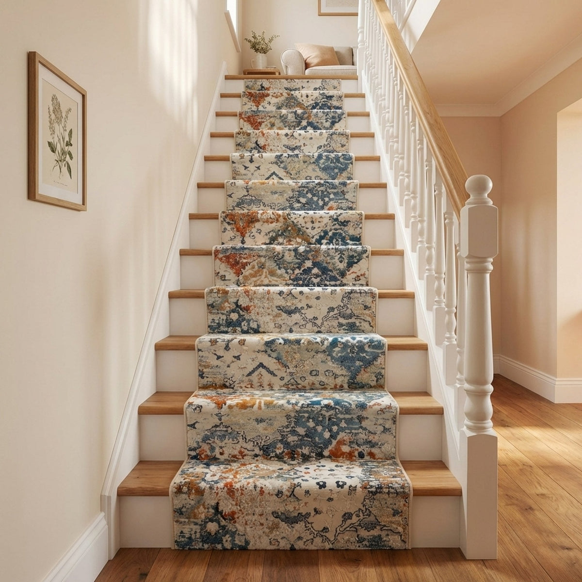 Reha Cream/Beige/Blue 1063-185 Stair Runner