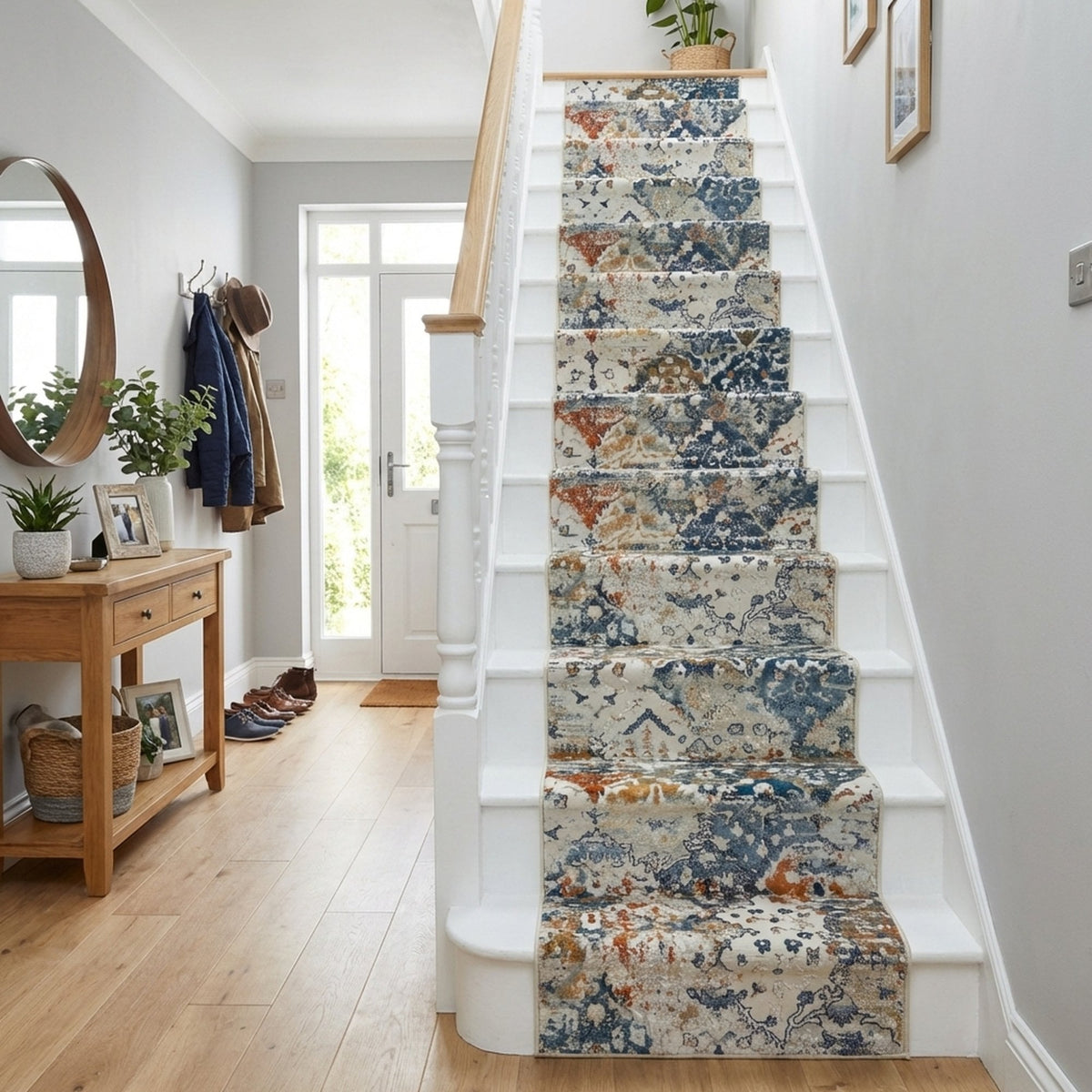 Reha Cream/Beige/Blue 1063-185 Stair Runner
