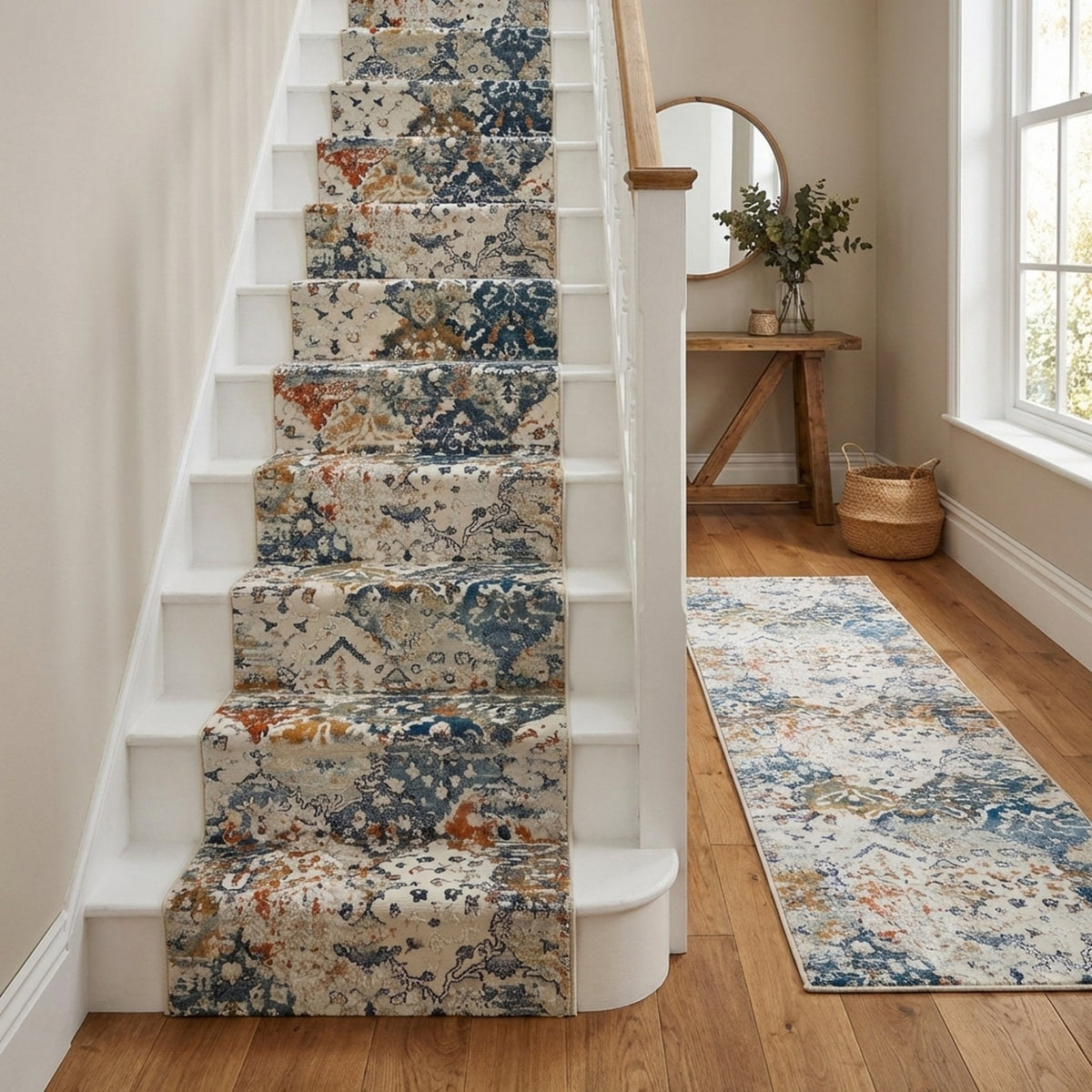 Reha Cream/Beige/Blue 1063-185 Stair Runner