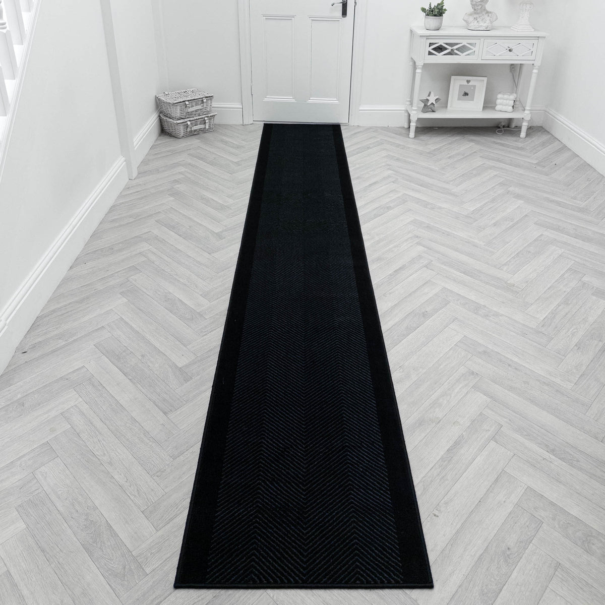 Dancette Border Black Rug Runner