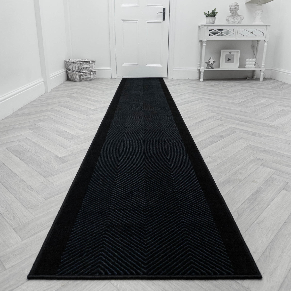 Dancette Border Black Rug Runner