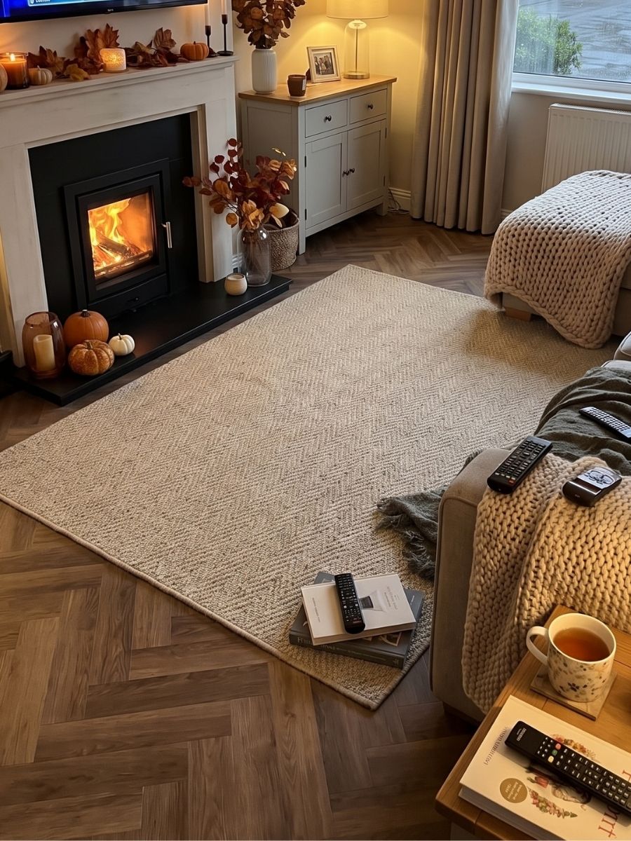 Textured rug in a living room