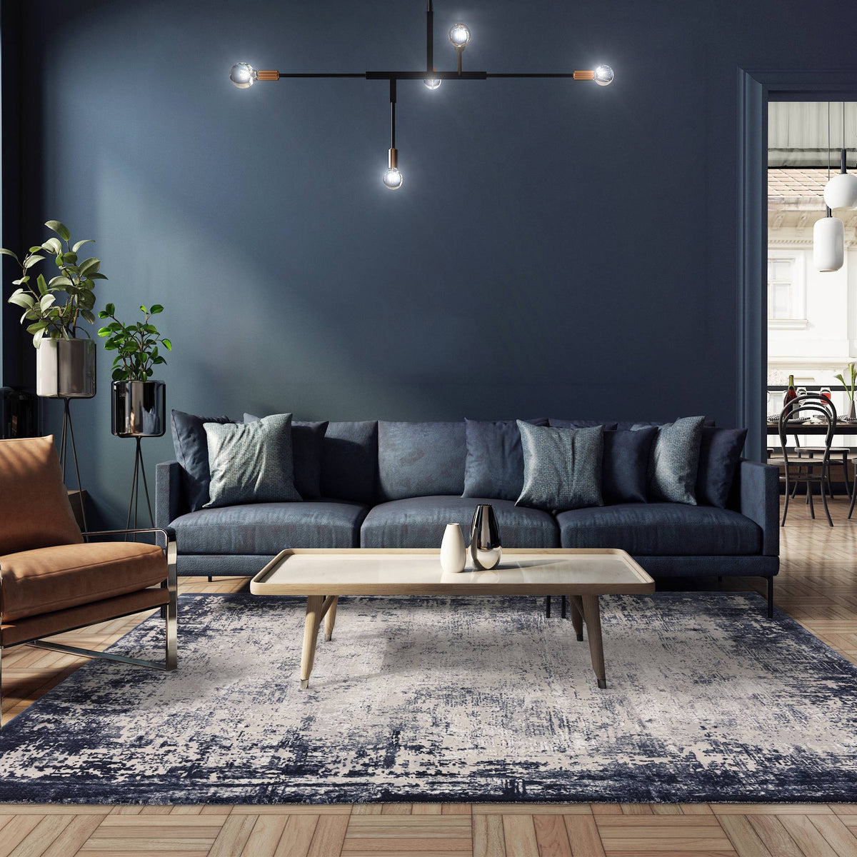 Kuza Border Navy Rug